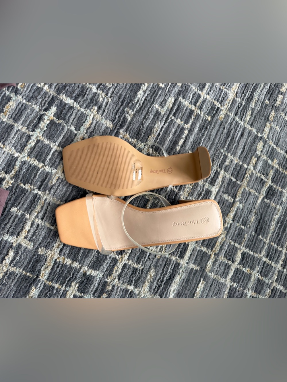 The Drop Clear Strap Square-Toe Slide Sandals in Nude
